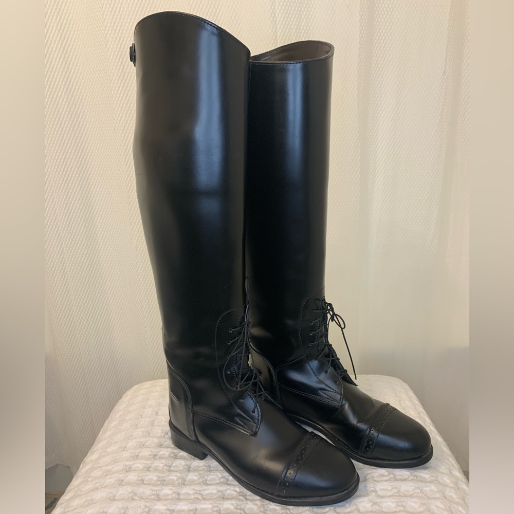 Black Leather with Laces Riding Boot